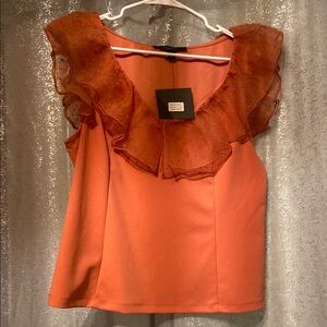 Marc New York Pink Ruffled Sleeveless Blouse